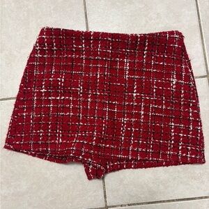 Zara red tweed check skort